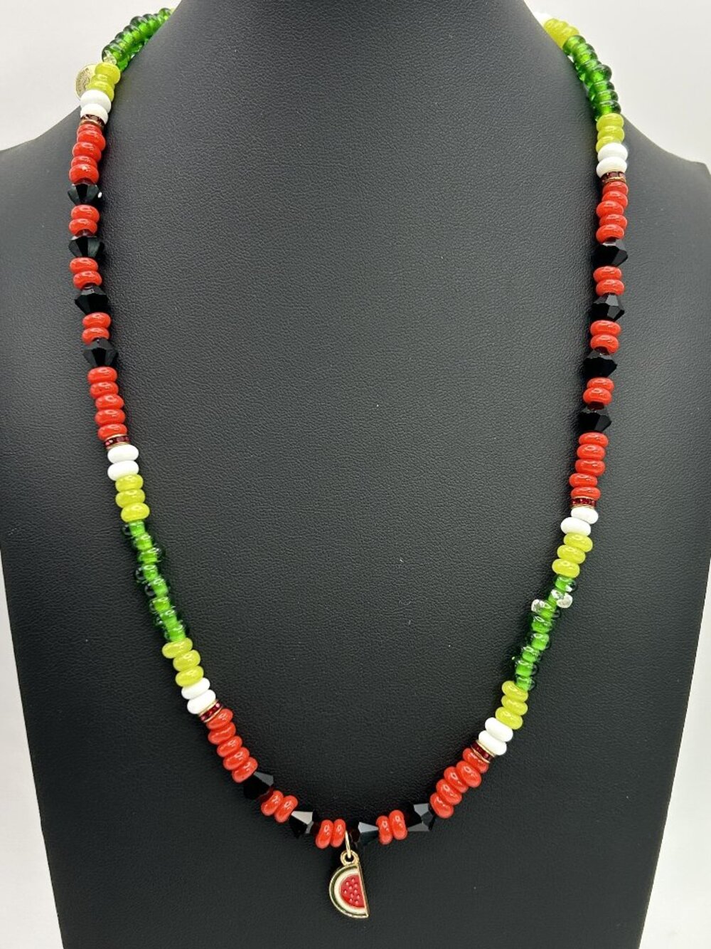 Watermelon Charm Glass Beaded Necklace Colorful Fruit Summer